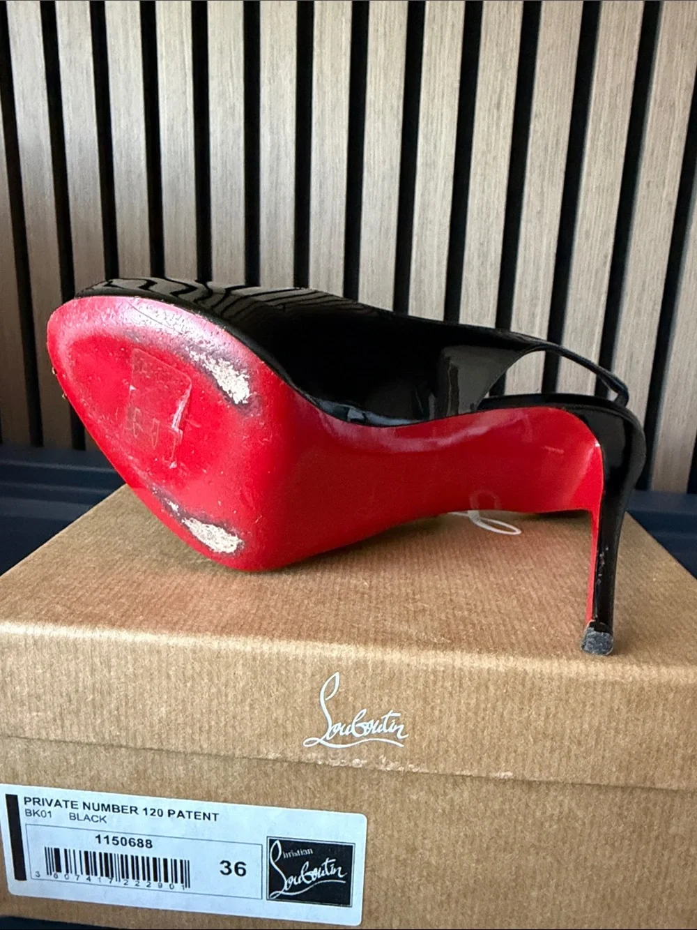 Christian Louboutin Black Patent Peep-Toe Platform Slingbacks
